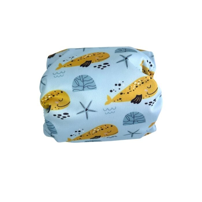 Pañal reutilizable para perro macho – modelo Ballenas Océano celeste