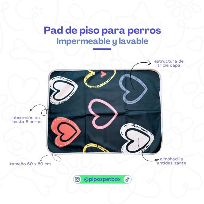 Detalle de la superficie absorbente del pad de piso reutilizable para perros modelo Corazones. Pad de piso reutilizable para perros – modelo Corazones