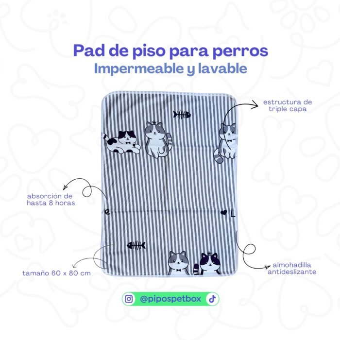 Pad de piso reutilizable para perros – modelo Gatos