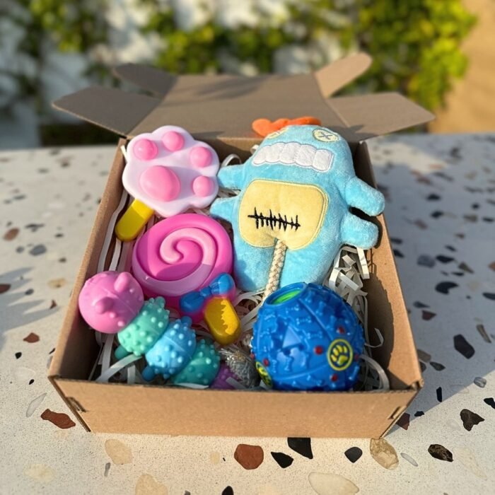 Pet box edición especial Monster Party Box de Pipos Pet Box con juguetes temáticos y coloridos (3) Pet Box – Monster Party